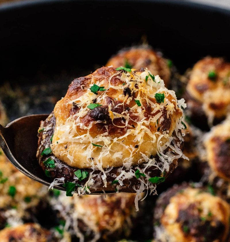 Cheesy Miso Stuffed Mushrooms