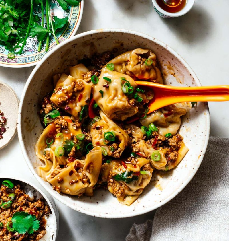 Turkey Wontons in Turkey Mapo Sauce