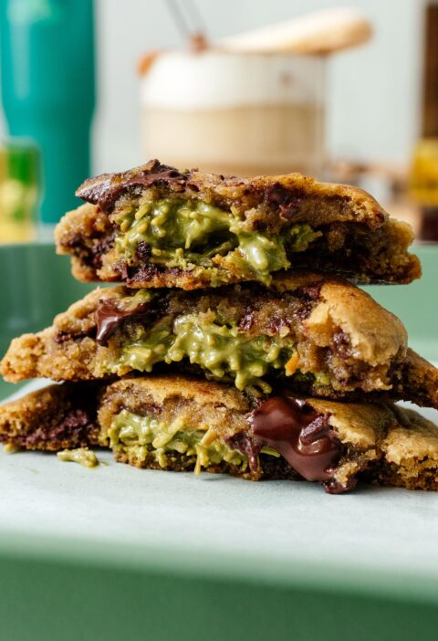 Stuffed Dubai Chocolate Cookies